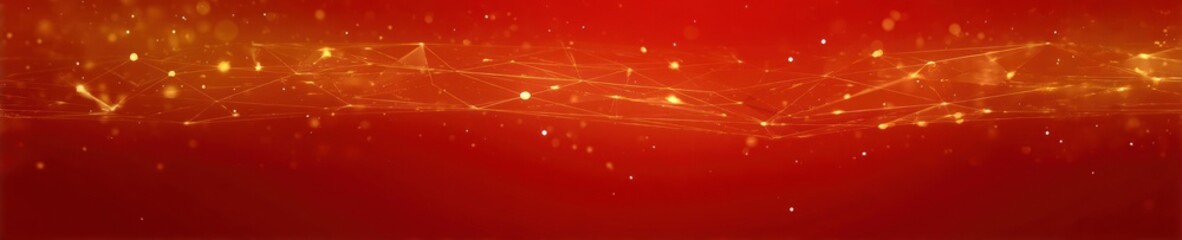 A vibrant red and orange gradient with glowing particles and abstract lines