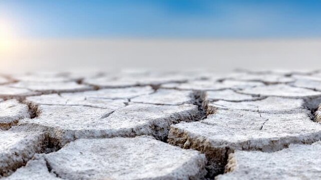 Cracked Earth: A striking view of a parched landscape, where the earth's surface is intricately fragmented. The scene evokes a sense of drought and environmental vulnerability.