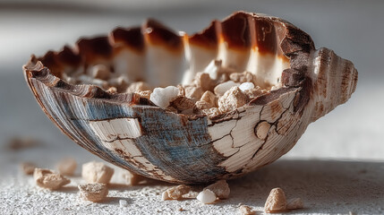 Drained jack shell with concave face and broken base aligned on white