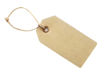 blank beige paper tag with string on white background