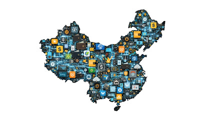China's Digital Transformation A Network of Icons Illustrating Technological Advancement and Connectivity