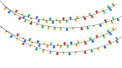 Festive string lights with colourful bulbs vector illustration for holiday decorations isolated on white background