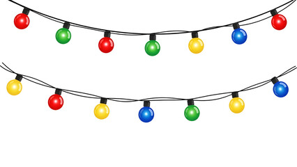 Festive string of Christmas lights colourful vector illustration for holiday decoration isolated on white background