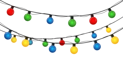 Festive string of colourful Christmas lights vector illustration for holiday decoration isolated on white background