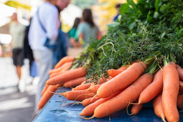 Fresh carrots at the food market stall on Cour Saleya in Nice