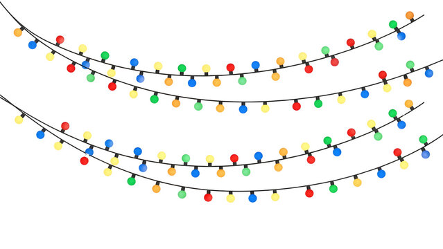 Festive string lights with colourful bulbs vector illustration for holiday decorations isolated on white background