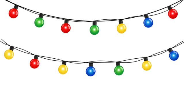 Festive string of Christmas lights colourful vector illustration for holiday decoration isolated on white background