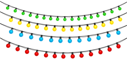 Festive string of colourful Christmas lights vector illustration for holiday decoration isolated on white background