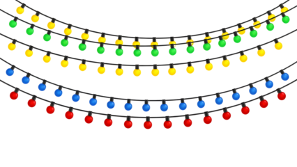 Colorful string lights vector illustration festive garland with yellow green blue and red bulbs perfect for party decorations and holiday designs 