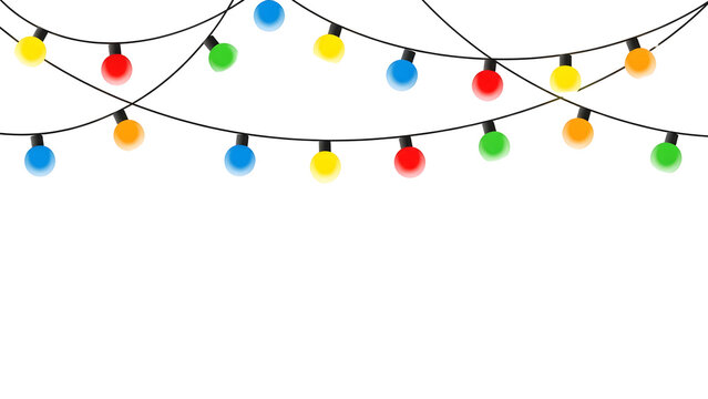 Festive string lights with colourful bulbs vector illustration for party decorations isolated on white background