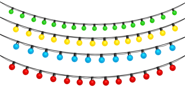 Festive string of colourful Christmas lights vector illustration for holiday decoration isolated on white background