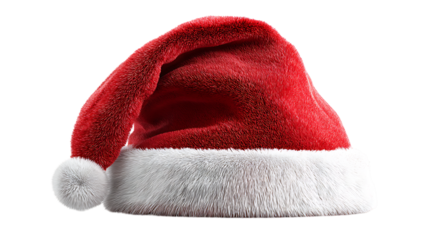 Red and white santa hat isolated on transparent background for christmas holiday