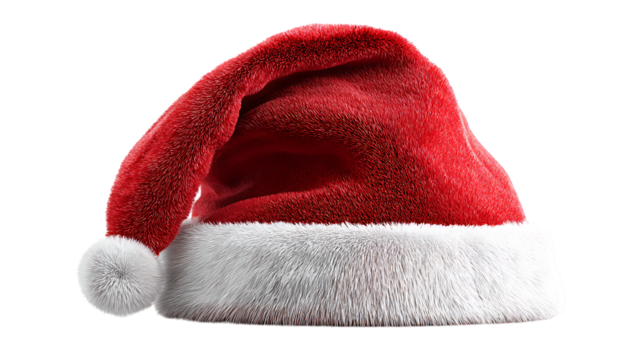 Red and white santa hat isolated on transparent background for christmas holiday