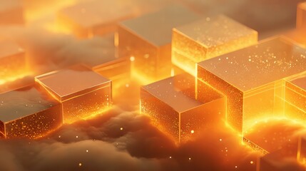 Glowing blocks creating abstract digital data infrastructure