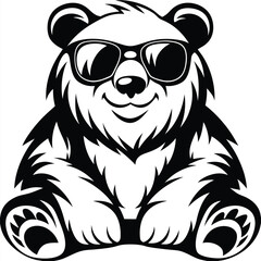 Monochrome panda bear sitting with sunglasses expresses a cool and relaxed mood