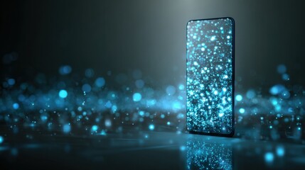 Tech innovation shines as a glowing smartphone stands out in a sparkling digital environment highlighting the future of communication and connectivity
