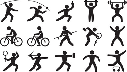 Various figures participate in different physical activities, illustrating a dynamic collection against the transparent background