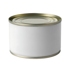 A blank white label on a metal food can isolated on transparent background