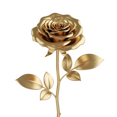 Elegant golden rose with detailed petals and leaves isolated on transparent background