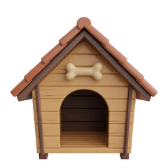 A charming wooden dog house with a bone detail isolated on transparent background