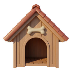 A charming wooden dog house with a bone shaped emblem and tiled roof isolated on transparent background