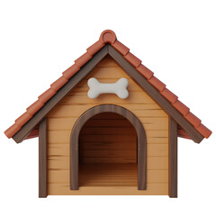 A charming wooden dog house with a bone detail isolated on transparent background