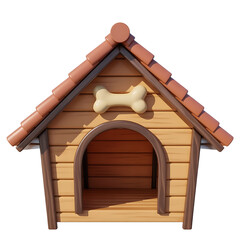 Charming wooden dog house with bone decoration isolated on transparent background