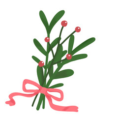 Mistletoe branch and pink ribbon 