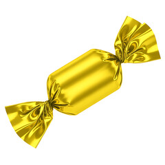 A single shiny golden wrapped candy with twisted ends isolated on transparent background
