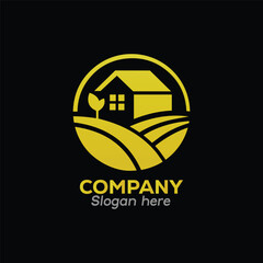 Elegant golden farm house logo design for sustainable living brand identity and company use