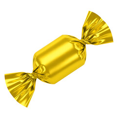 A single golden wrapped candy with twisted ends isolated on transparent background