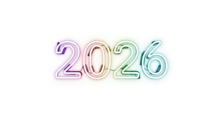 Glowing number 2026 colorful neon digits for new year or future date isolated on white background