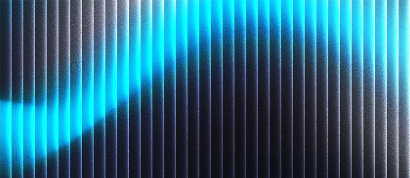 Abstract grainy ribbed glass background in black and blue with glossy curved texture, vertical light lines and smooth gradient for use in luxury design or digital surface visuals