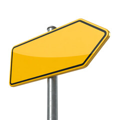Blank yellow directional arrow sign on a metal pole isolated on transparent background