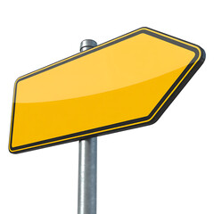 Blank yellow hexagonal road sign isolated on transparent background for customization and design