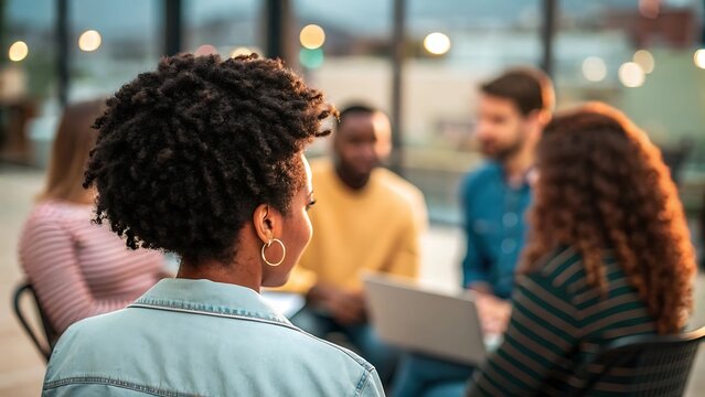 Casual Business Collaboration: Team Discussion with Blurred Background