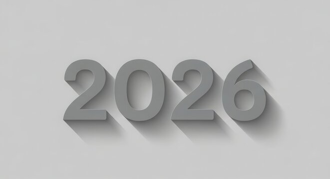 2026 gray numbers with shadow isolated on white background representing the year two thousand twenty-six