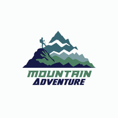 Inspiring mountain adventure logo design for outdoor brand with hiker silhouette