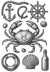 Vintage Nautical Collection with Crab, Anchor, and Ship's Wheel Delicious Crab Meals for Home Cooking Seafood Crab Collection: Fresh, Tasty & Healthy