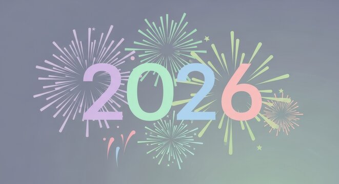 Colorful 2026 new year fireworks illustration vector design for celebration isolated on gradient background - Powered by Adobe
