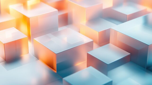 Abstract 3d cubes illuminating with orange and blue light - Powered by Adobe