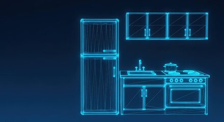 Fototapeta premium 3d blueprint render of a modern kitchen design