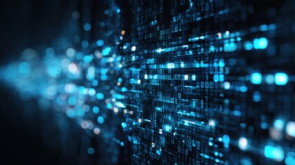 Digital abstract design showcases flowing blue data streams representing information technology in a futuristic setting