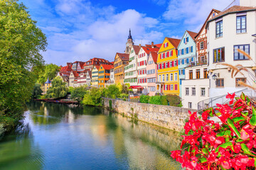 Naklejka premium Tubingen, Germany. Colorful houses in the old town on the river Neckar.