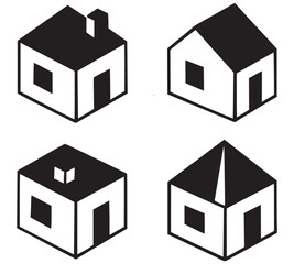 Minimalist Isometric House Icons Collection Modern Isometric Home Design Collection Simple Isometric House Graphics for Designers