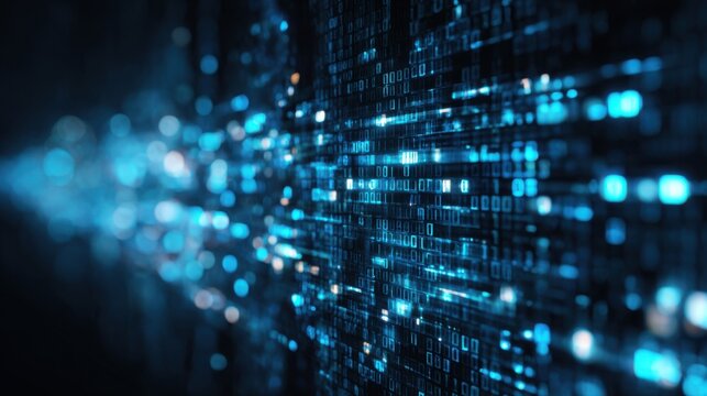 Digital abstract design showcases flowing blue data streams representing information technology in a futuristic setting