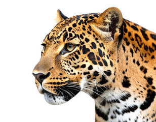 Fototapeta premium Jaguar head profile isolated on white background, transparent PNG