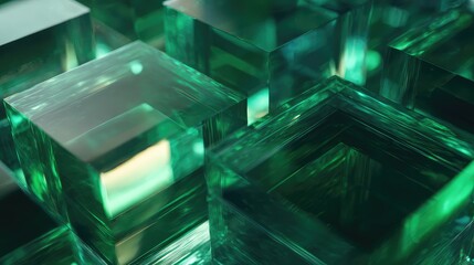 Green glass cubes creating an abstract geometric background