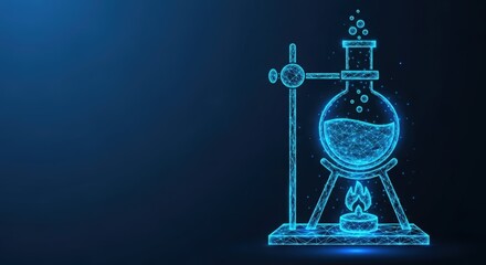 Abstract laboratory flask boiling with fire in digital illustration