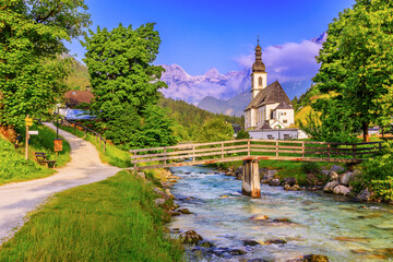 Berchtesgaden National Park, Germany. Parish Church of St. Sebastian in the village of Ramsau